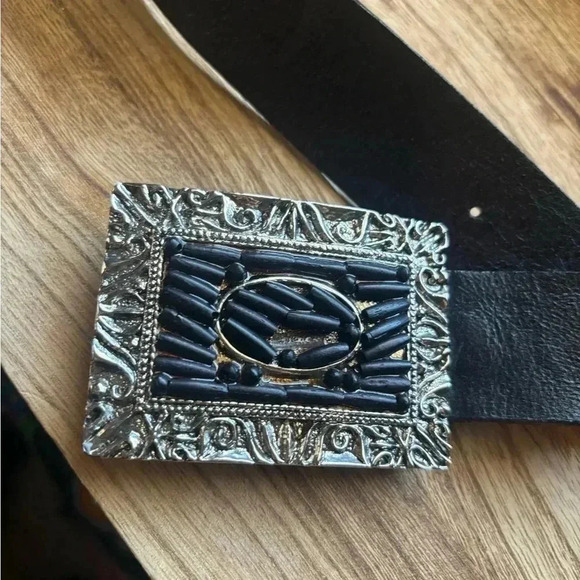 Streets Ahead Black Leather Belt Silver Buckle Size Large main image 9